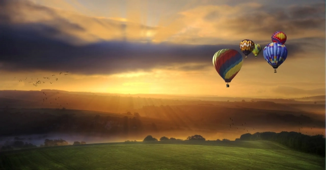 sky with hot air balloons